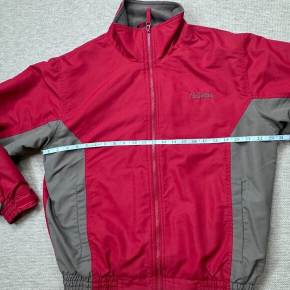 Cabelas Mens Red Gray Colorblock Full Zip Jacket Mock Neck Fleece Lined Size M - Picture 9 of 13